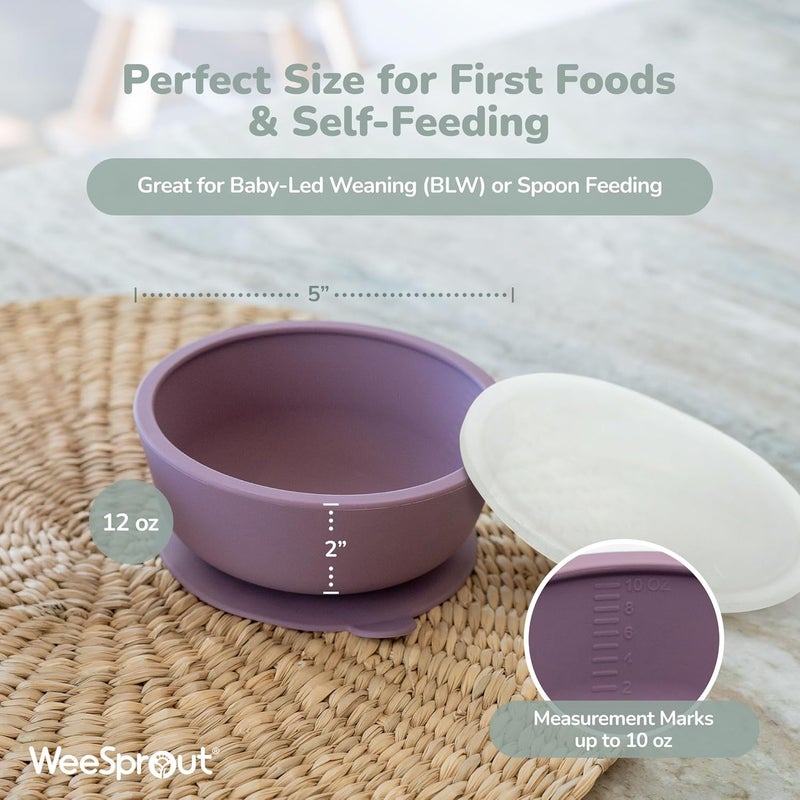 WeeSprout Suction Bowls for Baby & Toddlers (Set of 2) - 100% Silicone w/Plastic Lid - Leak Proof Feeding Supplies - Dishwasher & Microwave Safe Infant Dinnerware w/Extra Strong Base - Image 2